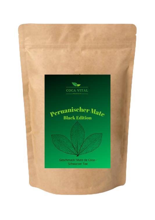 Black Edition Mate Tee mit schwarzem Tee in nachhaltiger Verpackung.