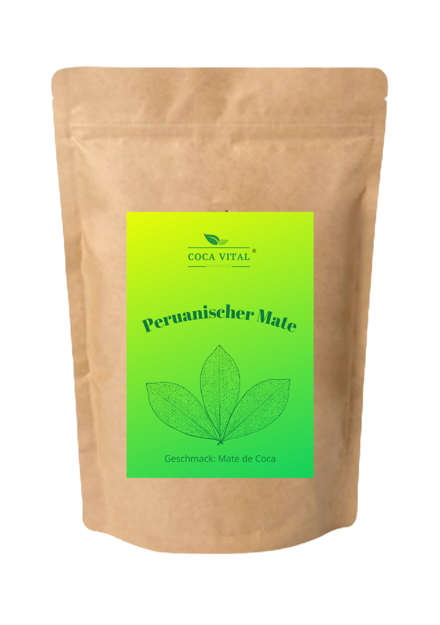Peruanischer Mate Tee – Verpackung mit Mate de Coca Aroma, klassisches Design.