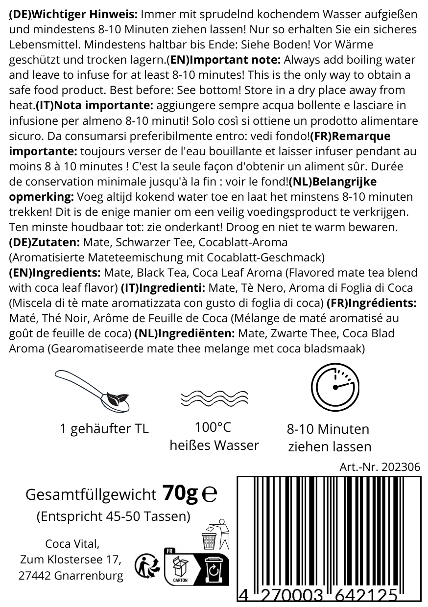 Zutaten von Black Edition Tee: Schwarzer Tee und Cocablatt-Aroma.