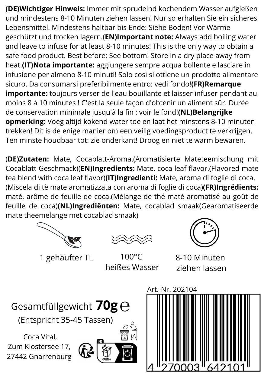 Peruanischer Mate Tee – Rückseite der Verpackung mit Produktinformationen.